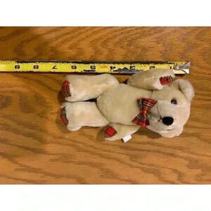 Mini 7” bear stuffed animal with plaid bow tie‎